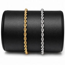 Brazalete de cadena de cuerda chapado en oro de acero inoxidable de 3 mm unisex joyería hip hop