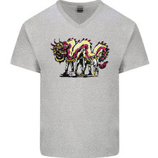 Camiseta de algodón estilo Banksy falsa dragón chino para hombre con cuello en V