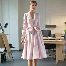 Moda Para Mujer Elegante Vestido Cuello Muescas Retazos Florales Abrigo Corto Falda