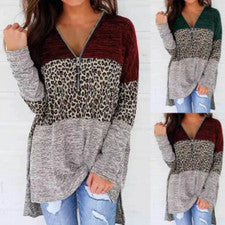 Mujeres Prendas para el torso Cuello en V Camiseta Suelta Cremallera Informal Camisa Blusa Manga Larga Pullover
