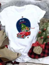 Feliz Fiesta Tendencia Navidad Camiseta Estampado Camisetas Manga Corta Moda De Gran Tamaño