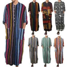 Nueva bata clásica con estampado de rayas manga corta color liso musulmán islámico para hombre