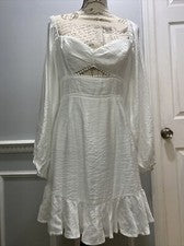 Vestido blanco diseño AUS selfie Leslie para mujer XL cuerpo forrado fino mangas largas nuevo con etiquetas