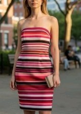 Vestido para mujer New York & CO. XL rayas multicolor sin tirantes nuevo con etiquetas #7