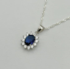 Nuevo collar colgante con racimo ovalado de zafiro de plata esterlina 925 maciza de 24 pulgadas
