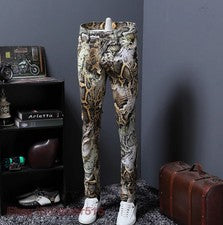 Pantalón Pantalón Informal Hombre Imitación Cuero Pantalones Largos Discoteca Piel de Serpiente Patrón Pantalón