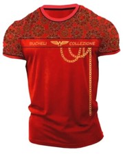 Camiseta de algodón Bucheli para hombre, estilo italiano, ajuste ceñido, elástica S M... A1.A