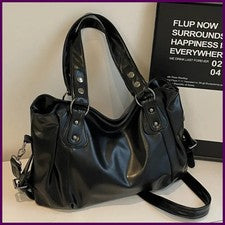 Bolso de hombro retro grande de cuero PU para mujer Bolso de mano informal