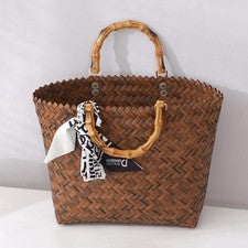 Bolso de Paja Moda Bolso de Hombro Bolso de Mano Hecho a Mano Paja Tejido Cesta