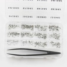 360 Piezas 0.2mm Grosor Surtido Reloj Circlip E-Clips Anillo a Presión Pestillo Empujador + Pinza