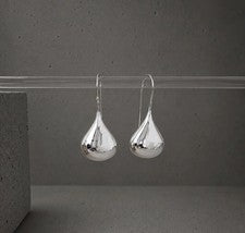 Pendientes Gota Plata 925, Pendientes Colgantes Largos, Puffy Teardrop Earrin