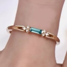 Anillo apilable baguette aguamarina azul delicado dorado genuino ganga todos los tamaños