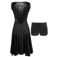 Vestido de baile latinoamericano, plisado, sin mangas, cuello redondo, con