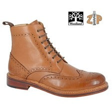Woodland M528 Para hombres Moda Cuero 7 Ojales Brogue Cremallera Botines