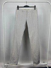 NUEVO Pantalones chinos informales Lardini para hombre blancos azules a rayas de algodón talla 32 x 37