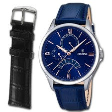 Festina Reloj Hombre Analógico Cuarzo Azul Plus Correa Cuero Negro USF16823/3