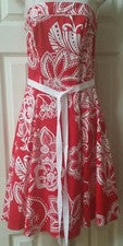NUEVO SIN ETIQUETAS MUJER B. VESTIDO DE SOL ELEGANTE ROJO DISEÑO FLORAL TALLA 8