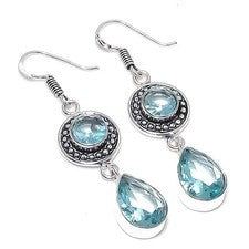 Pendientes de topacio azul plata de ley 925 piedra de nacimiento de diciembre joyería hecha a mano