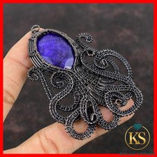 Nuevo colgante de cobre ovalado azul natural zafiro envuelto en pulpo y alambre joyería