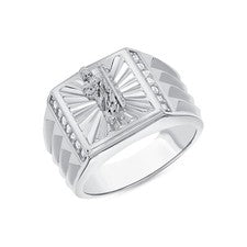 Anillo de plata de ley 925 St. Jude corte diamante para hombre enchapado en rodio, sin níquel