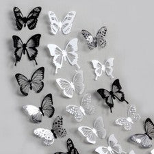 18 x Pegatinas de Pared Mariposa Blanco y Negro Decoración del Hogar Decoración de Habitación Pegatina