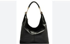 AREZZO Sloane Bolso de Hombro Hobo Grande de Cuero Liso para Mujer + Bolso para el Polvo NEGRO