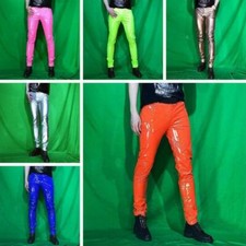 Moda Para Hombres Brillantes Metálicos Imitación Cuero Pantalones Ajustados Elastizados Pantalones Ajustados