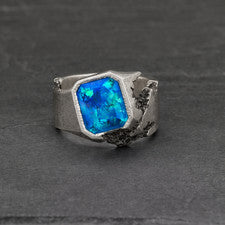 Anillo de sello de ópalo etíope azul, plata de ley 925 boho joyería para hombre Gfit