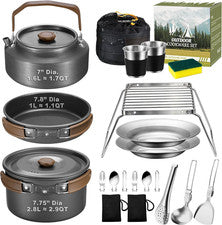 "Kit de utensilios de cocina de camping de 18 piezas, juego de utensilios de cocina antiadherentes de campamento de 7,8"