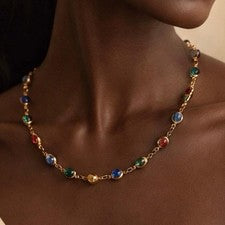 Collar Gargantilla Chapado en Oro 18K Piedras Preciosas, Cuentas Coloridas, Joyería Arco Iris Boho