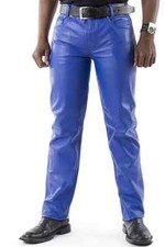Pantalones de mezclilla de motociclista para hombre azules reales o de cuero suave elegantes y sexy estilo 501 nuevos