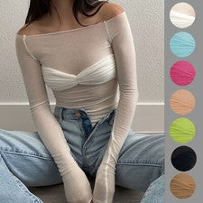 Nuevo top ligero de un cuello de color liso informal de moda para mujer