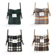 Bolso Bandolera de Invierno para Mujer de Lana de Moda Informal a Cuadros Bolso para Teléfono Móvil