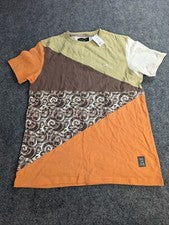 Camiseta A. TIZIANO Para Hombre L Verde Marrón Naranja Cuello Redondo Nueva Con Etiquetas