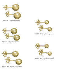Pendientes bola par chapado en oro plata 925 2,0 - 8,0 mm niños pendientes