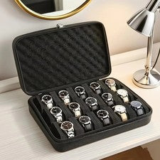 Caja de almacenamiento de reloj de 15 ranuras vitrina organizador de joyas soporte
