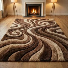 Alfombra de lana acolchada a mano con onda de remolino | Alfombra de área moderna de patrón curvo abstracto