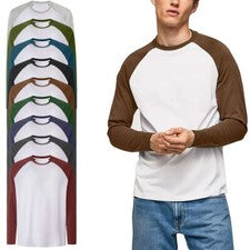 Camiseta de béisbol de manga larga para hombre Camiseta informal para adultos Prendas para el torso en contraste