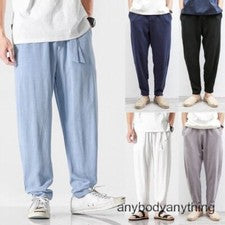Pantalones ajustados informales sueltos de algodón y lino estilo chino para hombre pantalones harén