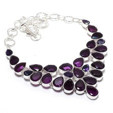 Collar de joyería de piedras preciosas de amatista hecho a mano de 18"