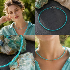 Collar de ópalo andino azul en forma de bola facetada Ø-3 mm plata 925