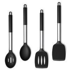 Juego de 4 utensilios de cocina Herogo, silicona con acero inoxidable negro