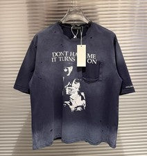 CAMISETA CORTA VINTAGE ESTILO COREA AZUL ENVEJECIDO LAVADO HIP HOP VERANO TOP TEE