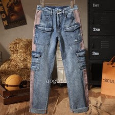 Moda Para Hombres Pantalones de Carga Denim Mono Jeans Bolsillos Sueltos Informales Pantalones Punk