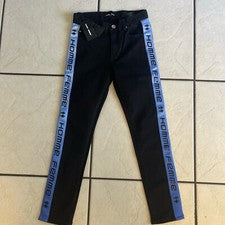 HOMME + FEMME Hombre Pantalón Vaquero Negro con Pintura Azul Logo Lateral Talla 28