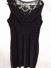 NUEVO Vestido para mujer Amanda Lane 12 sin mangas negro de encaje vestido de cóctel con volantes