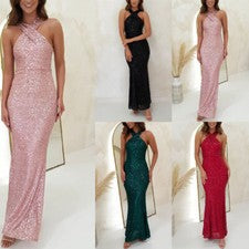 Nuevo Vestido ajustado sexy de moda para mujer con cuentas colgantes y cuello de lentejuelas color liso