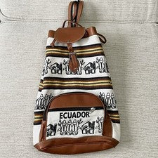 NUEVO SIN ETIQUETAS Cuero y Tapiz Tejido Mochila Bolso de Mano Diseño BOHO Estilo Ecuatoriano