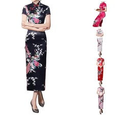 Vestido largo tradicional estampado chino mujer Cheongsam tallado estrecho