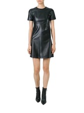 Vestido de moda para mujer de cuero genuino de piel de cordero negro de uso formal